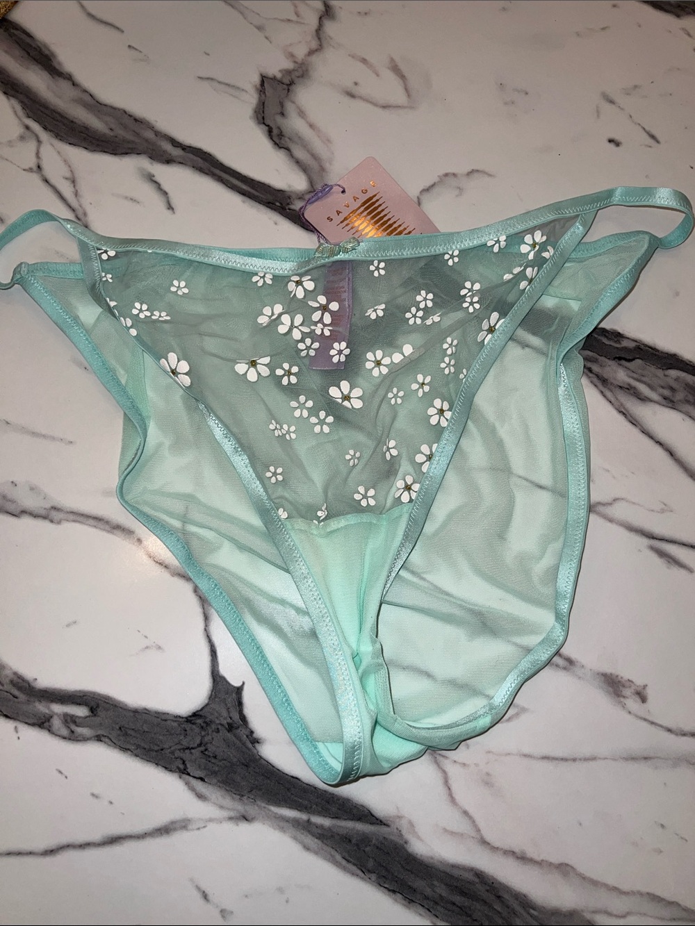 Savage X Fenty Mint Green Sheer Floral Mesh Panty